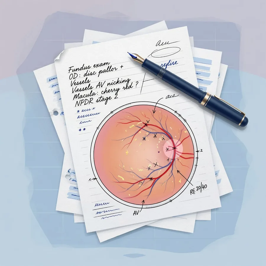 Handwritten ophthalmology exam notes illustration
